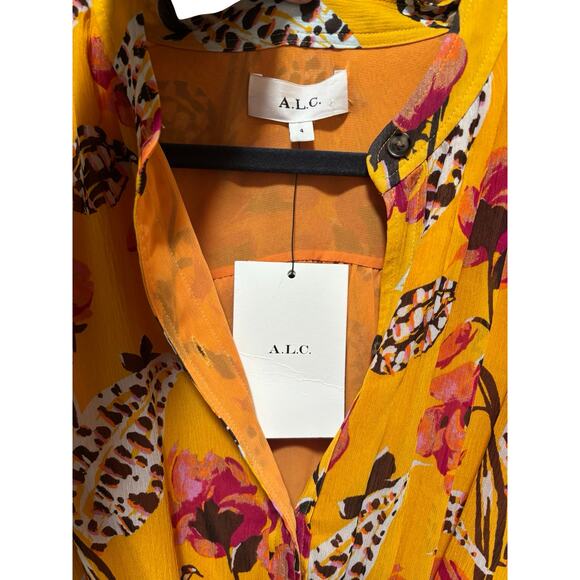 NWT! A.L.C. Jen Long Sleeve Silk Shirtdress Yellow Floral - Picture 5 of 11